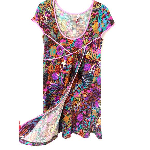 Matthew Williamson Neon Abstract Floral Cap Sleeves Mini Dress sz. UK 8/US 4 - Picture 2 of 10